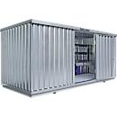 Einzel-Container Säbu SAFE TANK 1700, WGK 1-3, Volumen 1480 l, mit Auffangwanne & Gitterrost, B 5000 x T 2000 x H 2300 mm, silber