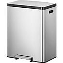 EKO EcoCasa pedaalemmer, geborsteld roestvrij staal, vingerafdrukbestendig, 2 x 30 liter, soft-close deksels, B 526 x D 373 x H 660 mm, zilver