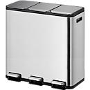 EKO EcoCasa pedaalemmer, geborsteld roestvrij staal, vingerafdrukbestendig, 3 x 15 liter, soft-close deksels, B 605 x D 321 x H 508 mm, zilver