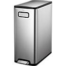 EKO Ecofly II pedaalemmer, 30 liter, roestvrij staal, vingerafdrukbestendig, geluidloos deksel, B 255 x D 448 x H 646 mm, zilver/zwart