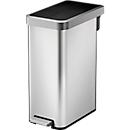 EKO Ecofly II pedaalemmer, roestvrij staal, vingerafdrukbestendig, geluidloos deksel, B 280 x D 495 x H 650 mm, 45 liter, zilver/zwart