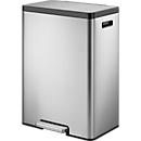 EKO pedaalemmer EcoCasa, geborsteld roestvrij staal, vingerafdrukbestendig, 2 x 20 liter, soft-close deksels, B 450 x D 335 x H 655 mm, zilver
