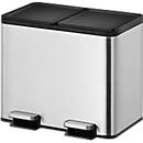 EKO Poubelle à pédale Essential Recycler, 2 x 15 litres, inox, anti-traces de doigts, fonction stay-open, L 463 x P 332 x H 412 mm, argent/noir