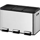 EKO Poubelle à pédale Essential Recycler, 3 x 10 litres, inox, anti-traces de doigts, fonction stay-open, L 595 x P 321 x H 371 mm, argent/noir