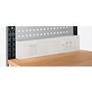 Energieleiste für AST31 Tischaufbau mit H 1615 mm, anschlussfertig, 2 x Steckdosen, 1 x Schalter, B 630 x T 60 x H 100 mm, Kunststoff, lichtgrau