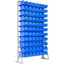 Enkelzijdig rek, 11 rijen, incl. 77 x open voorraadbakken serie LF 221, B 1145 x D 400 x H 1950 mm, staal, grijs