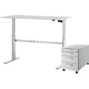 Ensemble de 2 meubles de bureau, bureau STANDARD, réglage électrique de la hauteur, gris clair/aluminium blanc RAL 9006