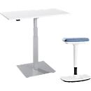 Ensemble de 2 meubles de bureau, table d'appoint mono-colonne Start Off, réglage électrique de la hauteur, blanc/blanc-aluminium 