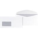 Enveloppes blanches, 110 x 220 mm (DL), 80 g/m², avec fenêtre, fermeture triangulaire, bande adhésive, 1000 pièces