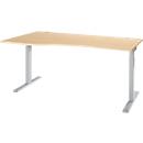 ERGO-T 2.0 desk, free-form, left attachment, T-foot, W 1800 x D 1000/800 x H 675-895 mm, maple/white aluminium