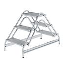 Escabeau de travail Munk, 2 x 3 marches aluminium, construction robuste en tube, surface de marche 400 × 300 mm, marches 200 mm, patins en plastique antidérapants, 150 kg