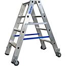 Escabeau double en alu sur roulettes, 2 x 4 marches