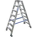 Escabeau double en alu sur roulettes, 2 x 7 marches
