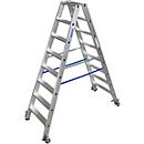 Escabeau double en alu sur roulettes, 2 x 8 marches