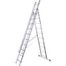 Escalera multiusos SZ metálica, de 3 tramos, con 3 x 10 peldaños, hasta 150 kg, EN 131, travesaño, dispositivo de seguridad separador, aluminio