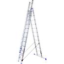 Escalera multiusos SZ metálica, de 3 tramos, con 3 x 12 peldaños, hasta 150 kg, EN 131, travesaño, dispositivo de seguridad separador, aluminio