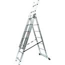 Escalera multiusos SZ metálica, de 3 tramos, con 3 x 7 peldaños, hasta 150 kg, EN 131, travesaño, dispositivo de seguridad separador, aluminio