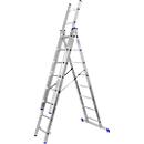 Escalera multiusos SZ metálica, de 3 tramos, con 3 x 8 peldaños, hasta 150 kg, EN 131, travesaño, dispositivo de seguridad separador, aluminio