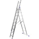 Escalera multiusos SZ metálica, de 3 tramos, con 3 x 9 peldaños, hasta 150 kg, EN 131, travesaño, dispositivo de seguridad separador, aluminio