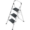 Escalera plegable Hailo K70 StandardLine, 3 peldaños, altura de trabajo 2,70 m, barra de seguridad y seguro plegable, hasta 150 kg, aluminio, plata