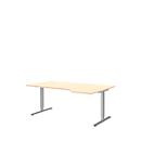 Escritorio con extensión BARI, pata en T, extensión derecha, An 1800 x P 1000/800 x Al 680-820 mm, arce/aluminio