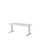 Escritorio con extensión BARI, pata en T, extensión derecha, An 1800 x P 1000/800 x Al 680-820 mm, blanco/aluminio
