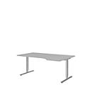 Escritorio con extensión BARI, pata en T, extensión derecha, An 1800 x P 1000/800 x Al 680-820 mm, gris claro/aluminio