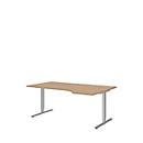 Escritorio con extensión BARI, pata en T, extensión derecha, An 1800 x P 1000/800 x Al 680-820 mm, roble/aluminio