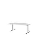 Escritorio con extensión BARI, pata en T, extensión izquierda, An 1800 x P 1000/800 x Al 680-820 mm, blanco/aluminio