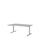 Escritorio con extensión BARI, pata en T, extensión izquierda, An 1800 x P 1000/800 x Al 680-820 mm, gris claro/aluminio