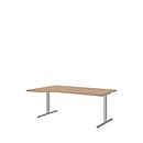 Escritorio con extensión BARI, pata en T, extensión izquierda, An 1800 x P 1000/800 x Al 680-820 mm, roble/aluminio