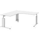 Escritorio con mesa de extensión izquierda BARI, pata en C, forma B, forma libre, An 1800 mm, blanco