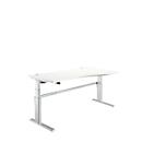 Escritorio confort, regulable eléctricamente en altura, forma libre, fijación a la derecha, pie en C, An 1800 x Pr 1000/800 x Al 655-1305 mm, aluminio blanco/blanco