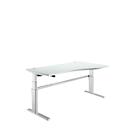 Escritorio confort, regulable eléctricamente en altura, forma libre, fijación a la derecha, pie en C, An 1800 x Pr 1000/800 x Al 655-1305 mm, aluminio gris claro/blanco