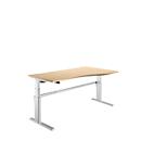 Escritorio confort, regulable eléctricamente en altura, forma libre, fijación a la derecha, pie en C, An 1800 x Pr 1000/800 x Al 655-1305 mm, arce/aluminio blanco