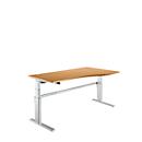 Escritorio confort, regulable eléctricamente en altura, forma libre, fijación a la derecha, pie en C, An 1800 x Pr 1000/800 x Al 655-1305 mm, haya/aluminio blanco