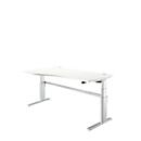 Escritorio confort, regulable eléctricamente en altura, forma libre, fijación a la izquierda, pie en C, An 1800 x Pr 1000,00/800 x Al 655-1305 mm, blanco/aluminio blanco RAL 9006