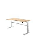 Escritorio confort, regulable eléctricamente en altura, forma libre, fijación a la izquierda, pie en C, An 1800 x Pr 1000/800 x Al 655-1305 mm, arce/aluminio blanco