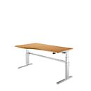 Escritorio confort, regulable eléctricamente en altura, forma libre, fijación a la izquierda, pie en C, An 1800 x Pr 1000/800 x Al 655-1305 mm, haya/aluminio blanco