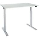 Escritorio Schäfer Shop Select ERGO-T 2.0, regulable en altura eléctricamente, rectangular, pie en T, ancho 1200 x fondo 800 x alto 715-1205 mm, aluminio gris claro/blanco