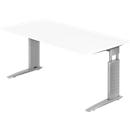 Escritorio TARVIS, pata en C, rectangular, An 1600 mm, armazón plata, ajustable en altura, blanco