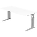 Escritorio TARVIS, pata en C, rectangular, An 1800 mm, armazón plata, ajustable en altura, blanco