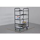 ESD Etagewagen, staal/spaanplaat, grafietgrijs/lichtgrijs, 5 etages, 1000 x 600 mm, EasySTOP, tot 250 kg