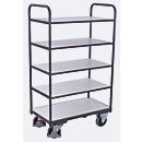 ESD Etagewagen, staal/spaanplaat, grafietgrijs/lichtgrijs, 5 etages, 850 x 500 mm, EasySTOP, tot 250 kg