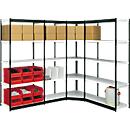 Estante de encaixar Stora 100, módulo de canto/ estante, 6 prateleiras, P 600 mm, preto