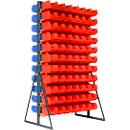 Estantería con montantes, con capacidad de almacenamiento por ambos lados, 22 filas, incluye 77 cajas de almacenamiento a la vista SSI Schäfer serie PROFI LF 221 azules y 77 cajas de almacenamiento a la vista PROFI LF 221 rojas, 1145 mm de ancho x...