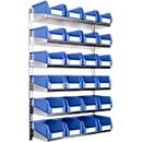 Estantería de pared 6VK Schäfer Shop Select, 6 estantes, con 24 cubos de basura azules de frente abierto serie PROFI LF 221, L 1000 x A 640 x P 220 mm