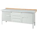 Etabli à 3 éléments PWi 200-4 ESD Schäfer Shop Select, plateau en hêtre multiplex, avec recouvrement en acier, L 2000 x P 700 x H 840 mm, jusqu'à 750 kg, gris clair