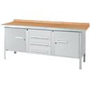 Établi à 3 éléments PWi 200-4 Schäfer Shop Select, plateau en hêtre multiplex, avec chant en acier, L 2000 x P 700 x H 840 mm, jusqu'à 750 kg, aluminium blanc