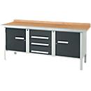 Établi à 3 éléments PWi 200-4 Schäfer Shop Select, plateau en hêtre multiplex, avec chant en acier, L 2000 x P 700 x H 840 mm, jusqu'à 750 kg, anthracite/gris clair